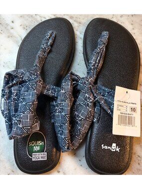 NEW Sanuk Sz 10 Yoga Sling Ella Sandals Black White Womens Sandal Flats